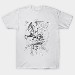 Steampunk Dragon (full composition - black lineart) T-Shirt